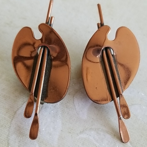 Vintage Renoir Copper Artist Pallet Clip Earrings - Picture 3 of 12